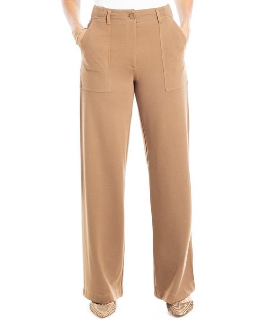 Max Studio Natural Wide Leg Button Front Ponte Pant