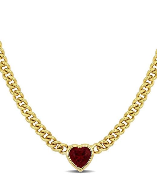 Rina Limor Metallic Silver 2.85 Ct. Tw. Ruby Heart Curb Link Necklace