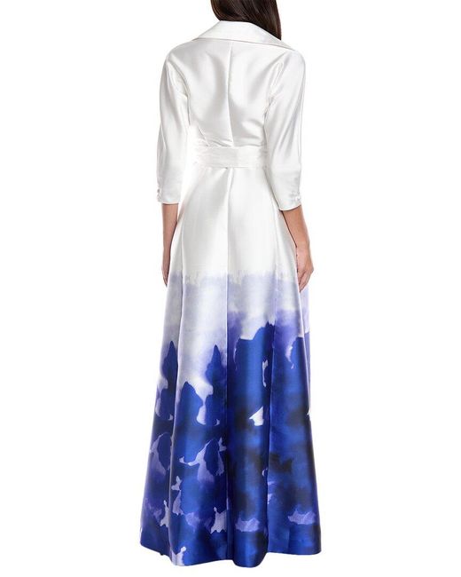 Teri Jon Blue Mikado Print Gown