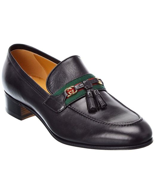 Gucci Black Interlocking G Tassel Leather Loafer for men