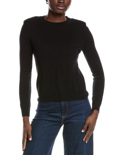 Minnie Rose Black Power Shoulder Cashmere-Blend Sweater