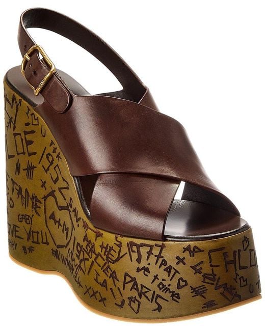 Chloé Brown Maxime Leather Wedge Sandal