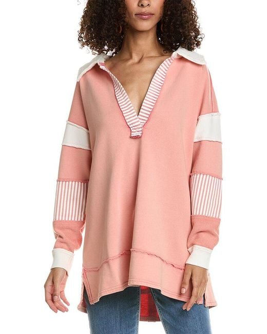 Free People Pink Clean Prep Polo Pullover