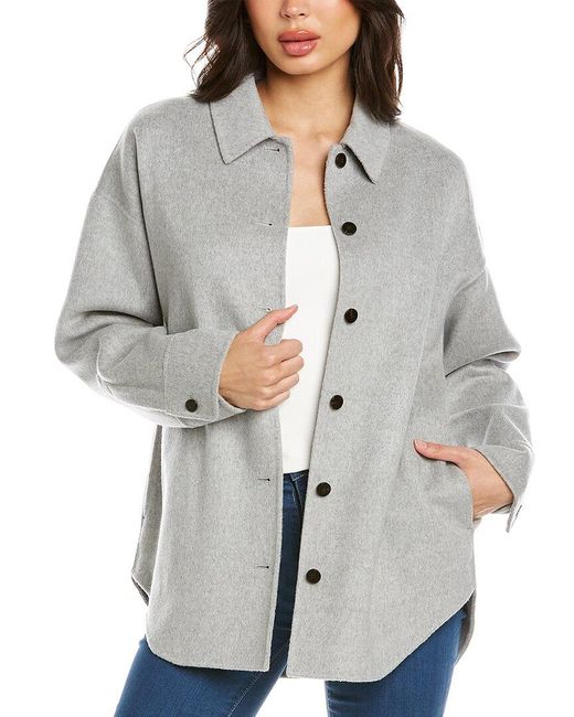 Theory Gray Oversized Wool & Cashmere-blend Shirt Jacket