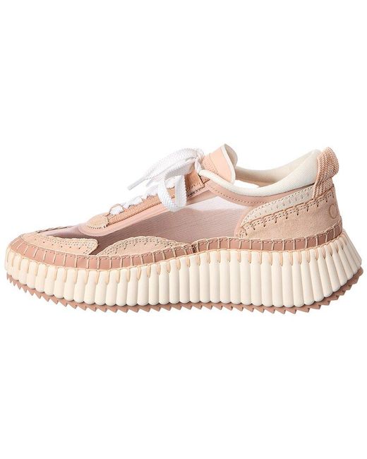 Chloé Pink Nama Nylon & Suede Platform Sneaker