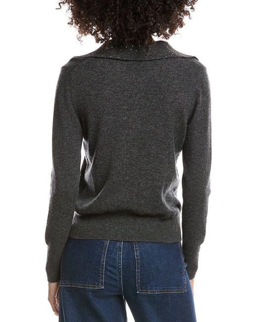 Forte Black Wool & Cashmere-Blend Crystal Polo Sweater