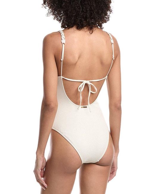 MILLY White Shimmer Texture Braided One-Piece