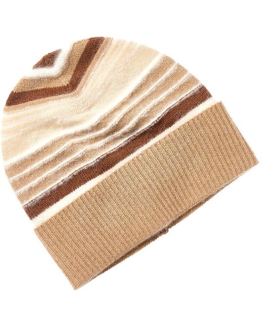 Phenix Natural Fuzzy Stripe Cashmere Beanie