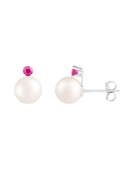 Splendid Pink Vermeil Ruby 7-7.5mm Pearl Earrings