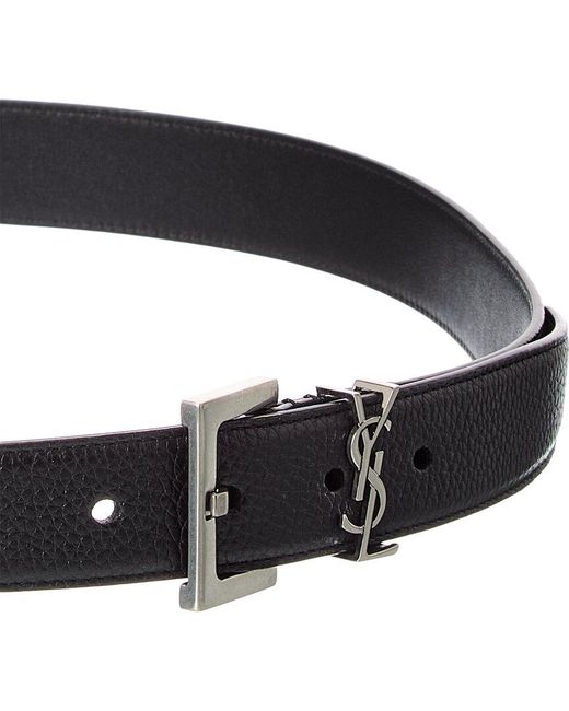 Saint Laurent Black Cassandre Leather Belt for men