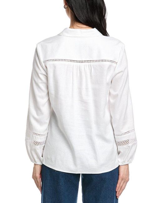 Jones New York White Linen-Blend Y-Neck Tunic