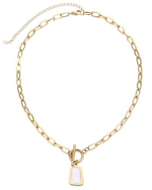 Adornia Metallic 18K Plated Stainless Steel Mother Of Pearl Tarnish-Resistant Toggle Necklace