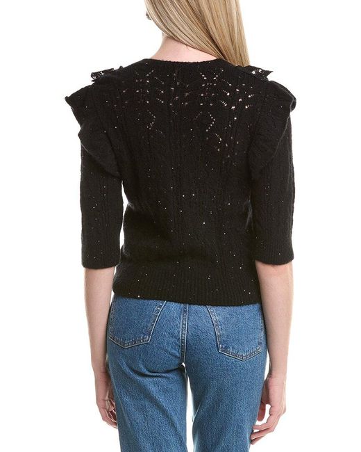Autumn Cashmere Black Pointelle Cashmere-Blend Sweater