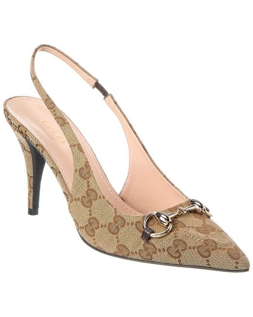 Gucci Metallic Horsebit Gg Canvas Slingback Pump