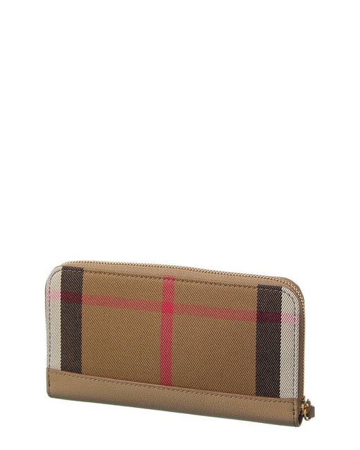 Burberry Brown Check Canvas & Leather Zip Around Wallet