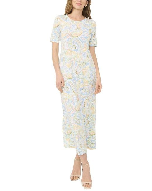 Vince Camuto White 3/4 Sleeve Crewneck Maxi Dress