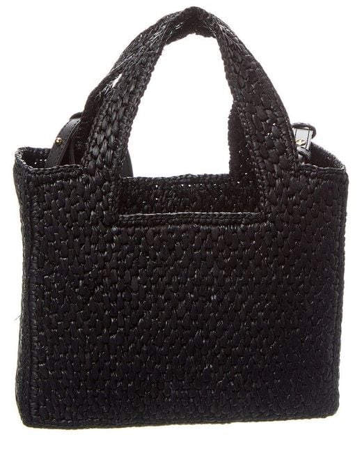 Loewe Black Font Mini Raffia Tote