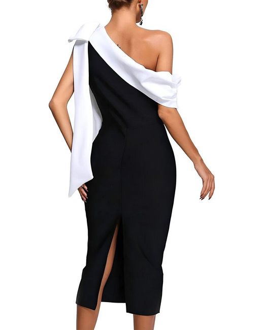 AMINA GLAM Black Solid Midi Dress
