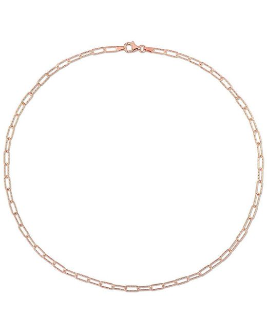 Italian Silver Metallic 18K Rose Over Fancy Paperclip Chain Necklace