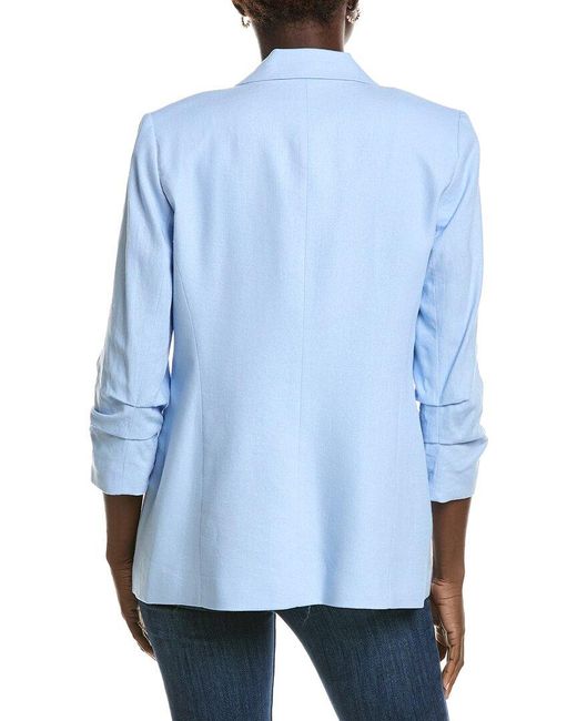 Jones New York Blue Scrunch Sleeve Linen-Blend Jacket