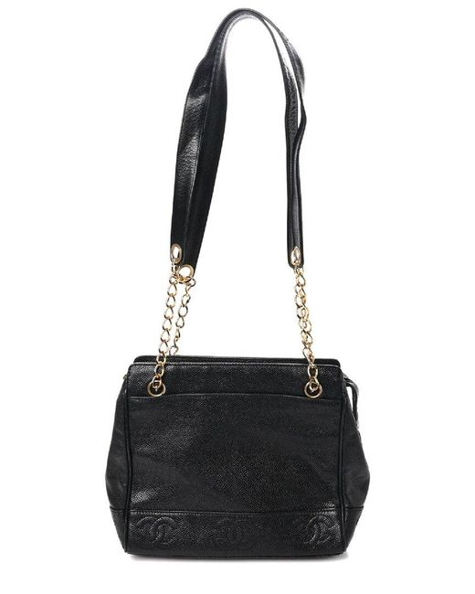 Chanel Black Caviar Leather Embossed Triple Cc Tote Bag (Authentic Pre-Owned)