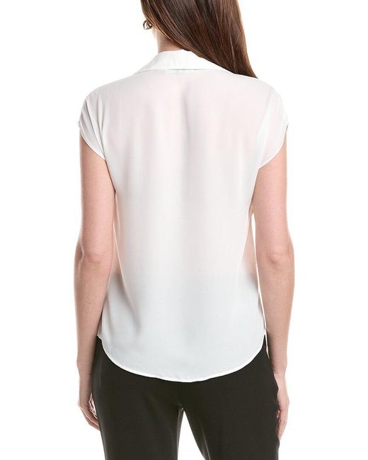 Tahari White Camp Collar Blouse
