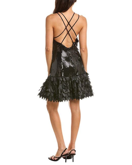 Tadashi Shoji Black Leni Sequin Petal Hem Mini Dress