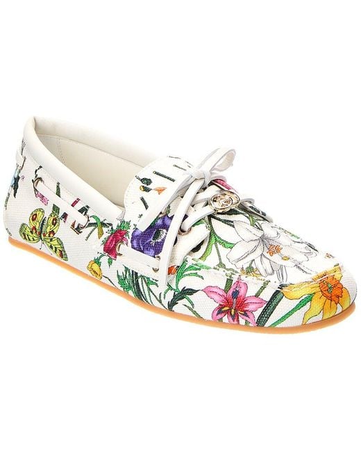 Gucci White Gg Logo Canvas Loafer