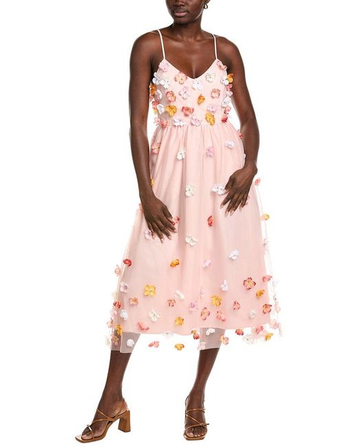 English Factory Pink Flower Midi Dress