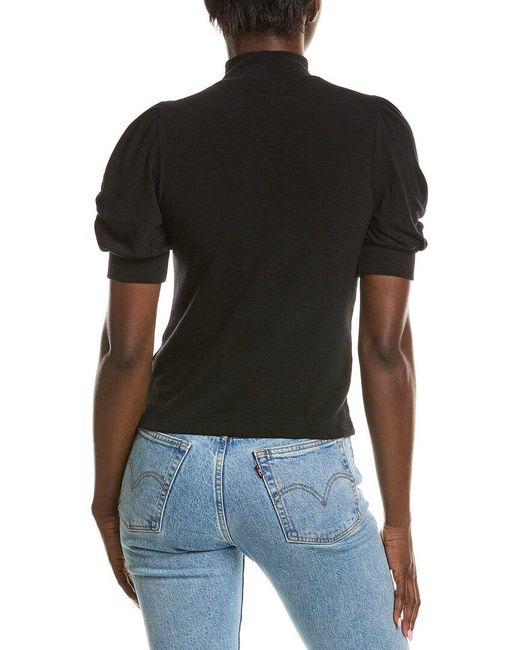 Michael Stars Black Mallory Gathered Sleeve Top