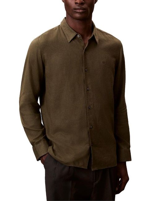 Calvin Klein Brown Classic Linen-Blend Shirt for men