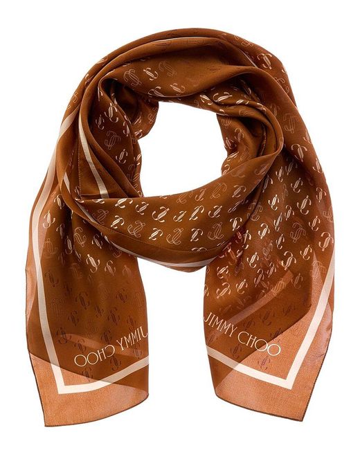 Jimmy Choo Brown Logo Silk Scarf