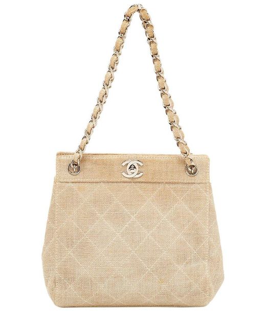 Chanel Natural Metallic Quilted Canvas Mini Classic Chain Tote (Authentic Pre-Owned)