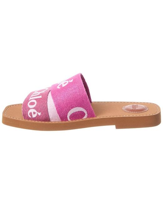Chloé Pink Woody Logo Canvas Sandal