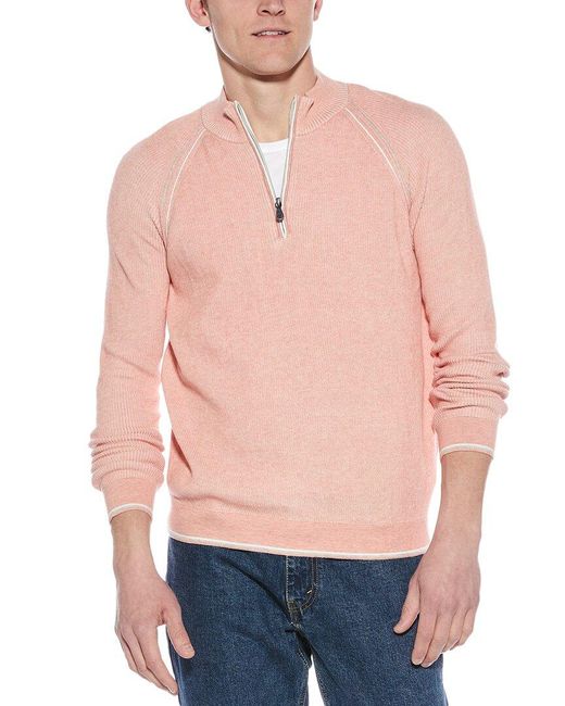Raffi Pink English Rib 1/4-Zip Mock Neck Sweater for men