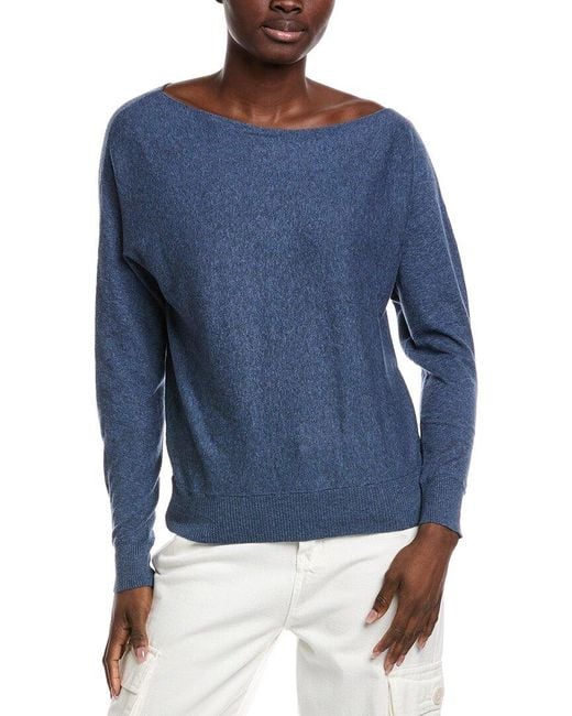 Minnie Rose Blue Off-The-Shoulder Cashmere-Blend Sweater