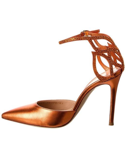 Gianvito Rossi Pink Crystal Fleur 105 Leather Pump