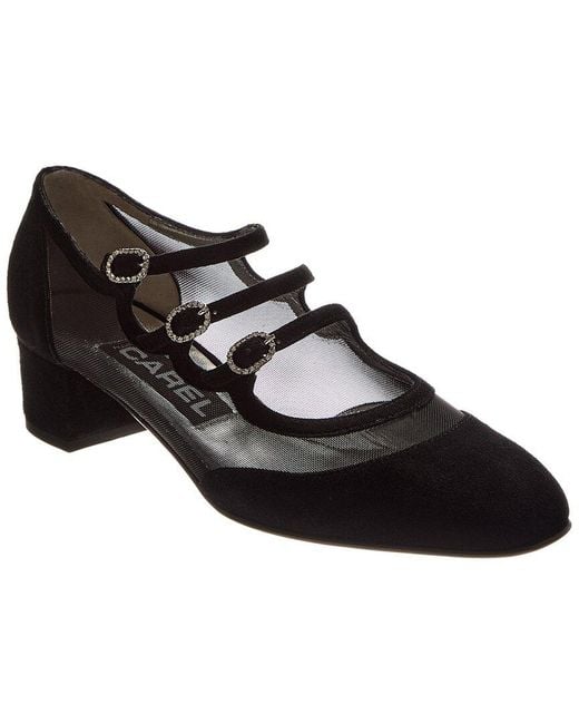 CAREL PARIS Black Kinight Suede & Mesh Mary Jane Pump
