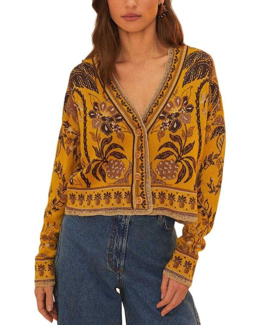Farm Rio Blue Golden Oasis Knit Cardigan