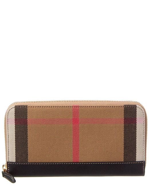 Burberry Brown Large Canvas & Leather Zip Around Wallet
