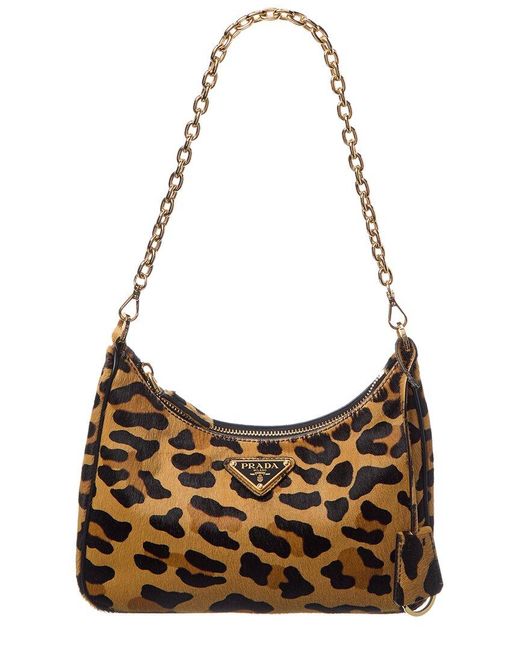 Prada Brown Re-Edition Printed Haircalf Mini Hobo Bag