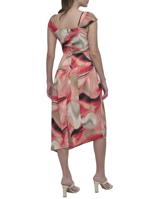 DKNY Red Printed Asymmetrical Dress
