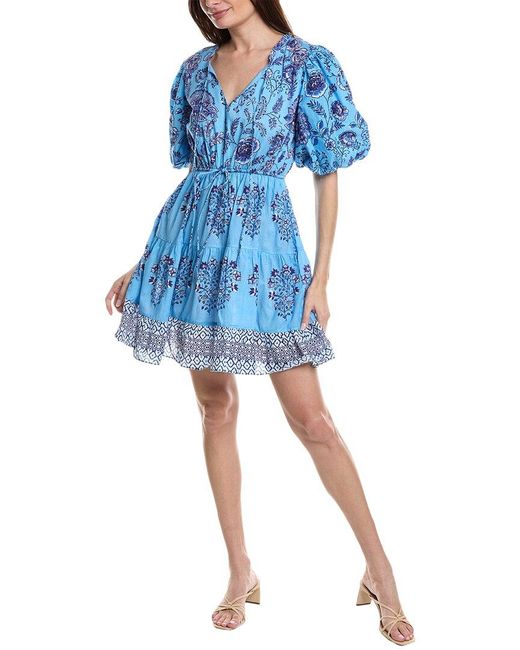 Garrie B Blue Puff Sleeve Mini Dress