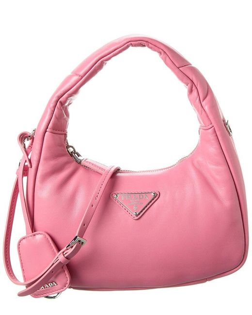 Prada Pink Logo Padded Mini Leather Hobo Bag