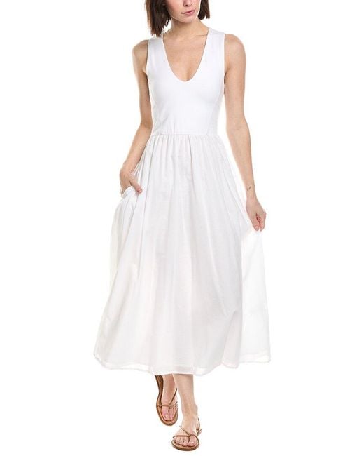 ATM White Mixed Media Midi Dress