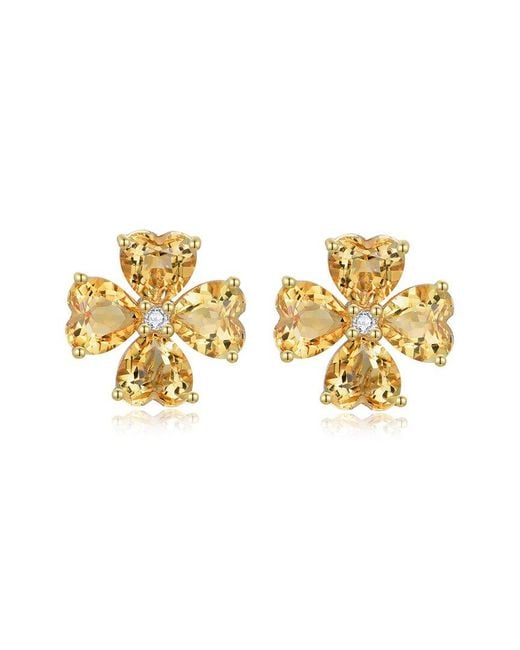 Kai Fine Jewelry Metallic 14K 3.63 Ct. Tw. Diamond & Citrine Stud Earrings
