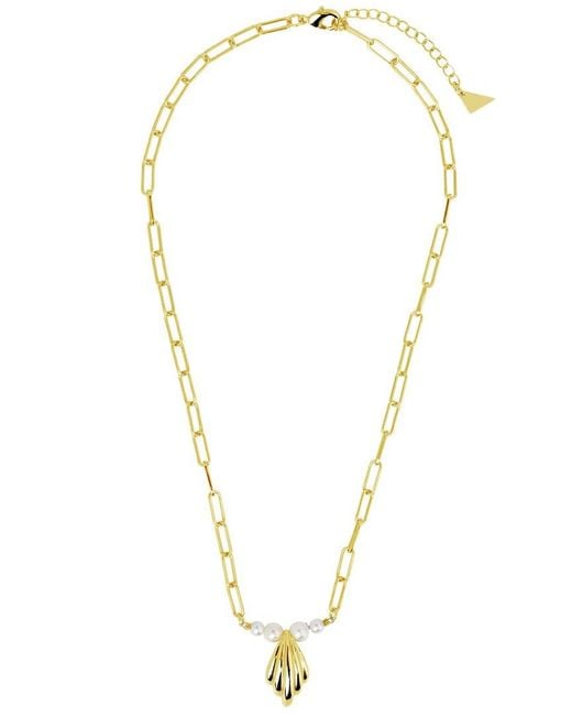 Sterling Forever Metallic 14K Plated 4Mm & 5.5Mm Pearl Cherie Shell Pendant Necklace