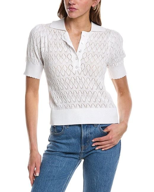 Design History White Textured Polo Sweater