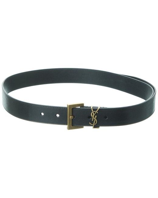 Saint Laurent Green Cassandre Grained Leather Belt
