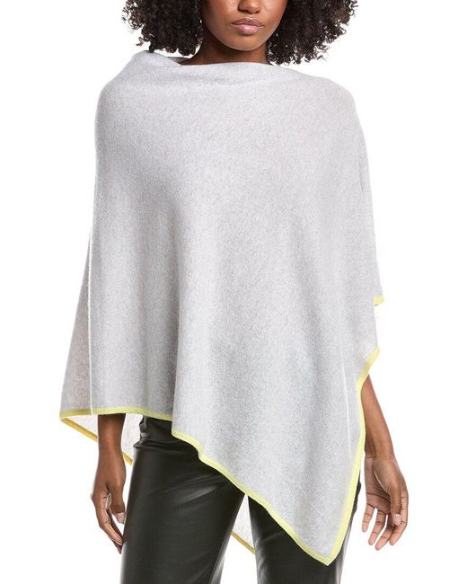Forte White Cashmere Contrast Trim Cashmere Poncho